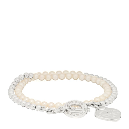 Tiffany Sterling Silver Pearl Diamond Return to Tiffany Wrap Bead Bracelet 1 of 4