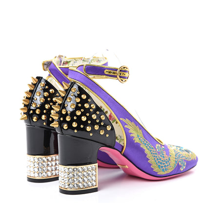 Gucci Satin Embroidered Dragon Caspar Pumps 38.5 Purple Oro Vecchio Black 4 of 11