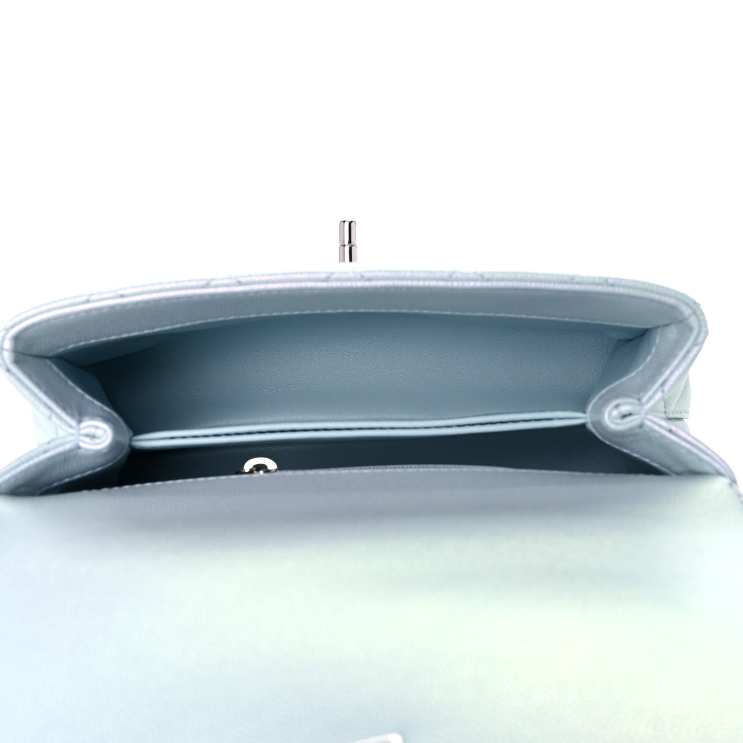 Iridescent Caviar Quilted Mini Coco Handle Flap Light Blue