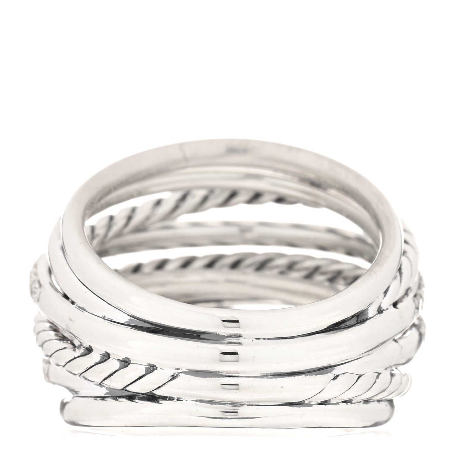 David Yurman Sterling Silver Diamond 18mm Wide Crossover Ring 54 6.75 3 of 4