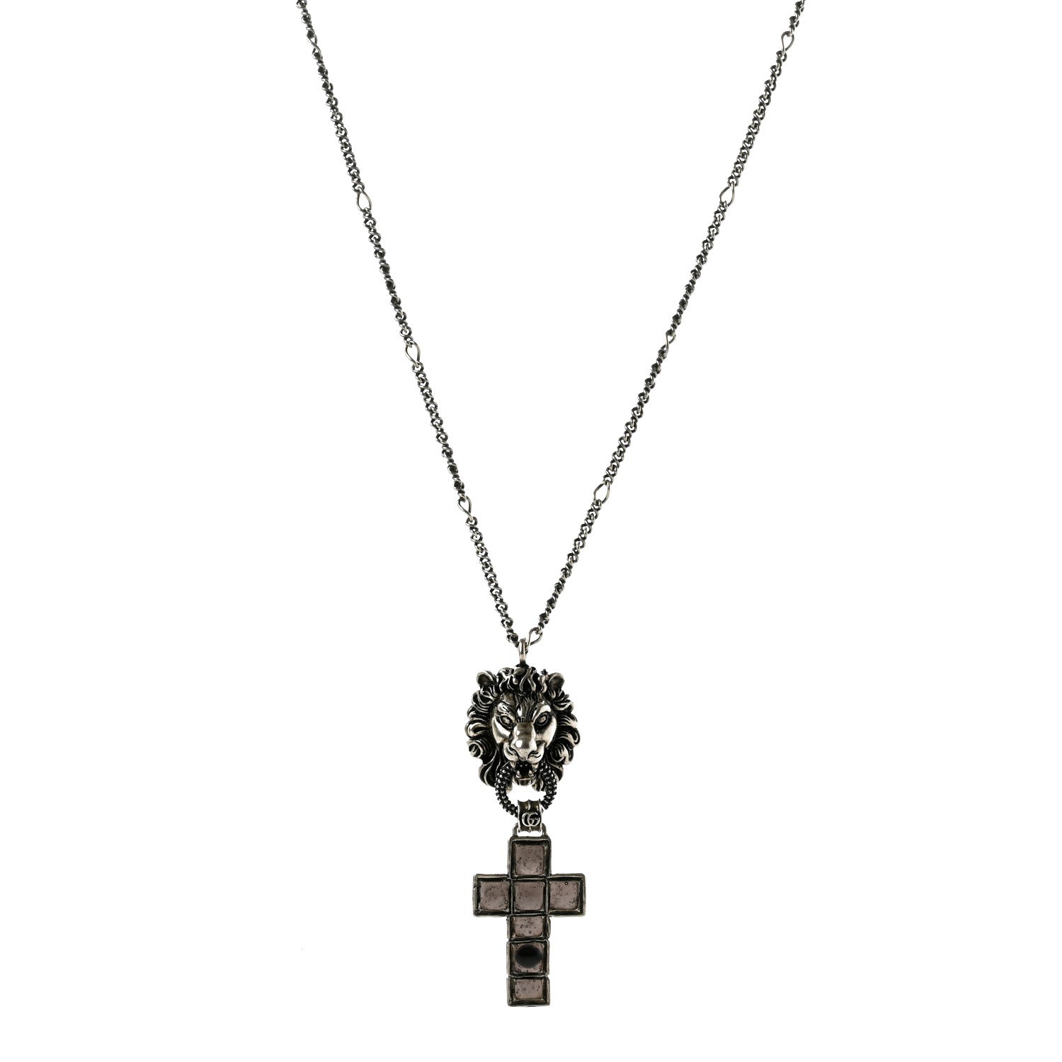 Gucci Enamel Brass Lion Head Crucifix Necklace Black 1 of 7