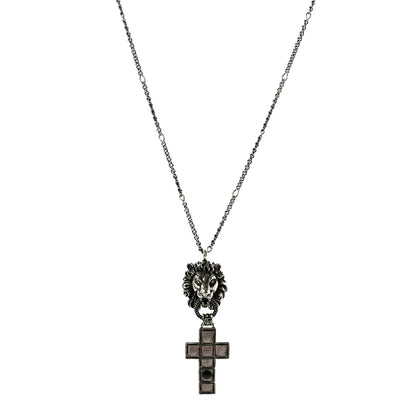 Gucci Enamel Brass Lion Head Crucifix Necklace Black 1 of 7