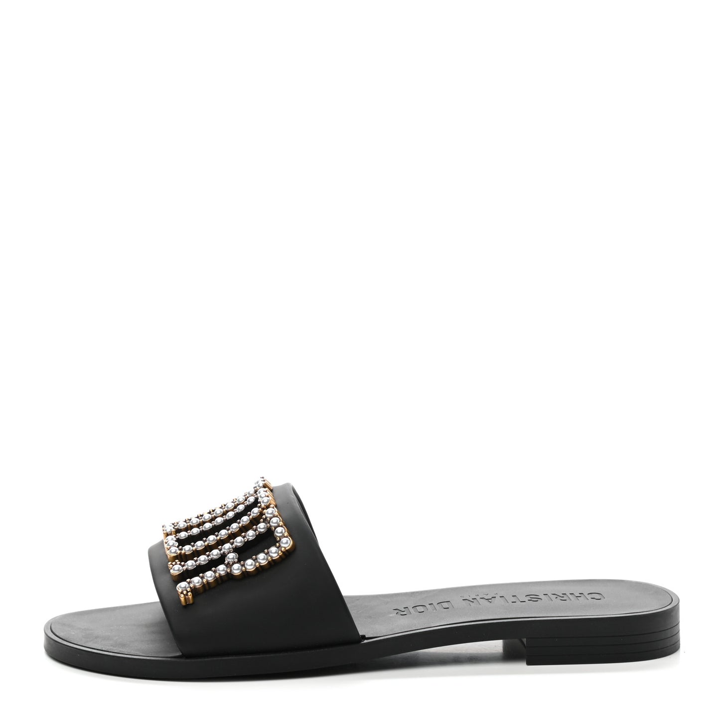 Matte Calfskin Pearl Dio(r)evolution Slide Sandals 38 Black