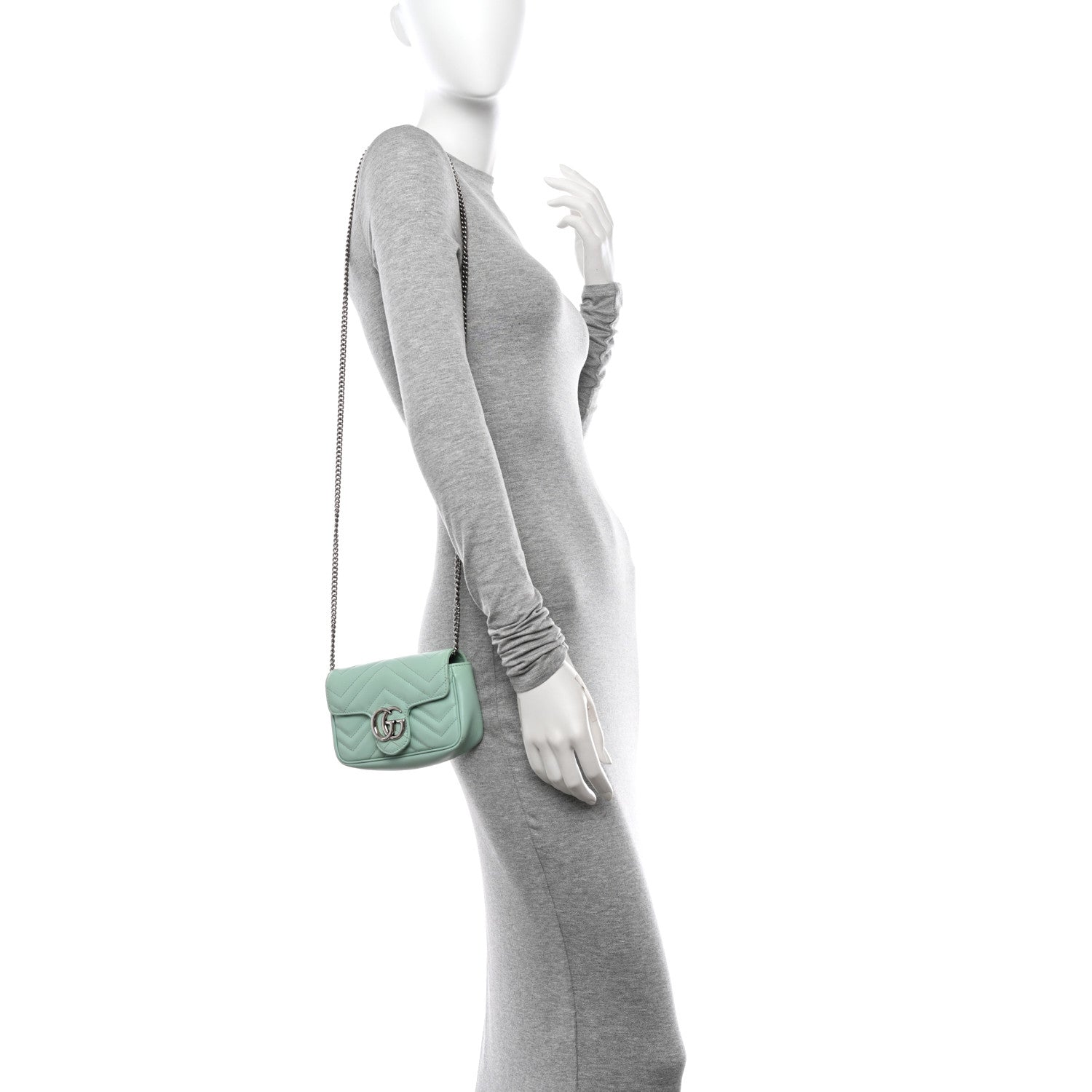 Gucci Calfskin Matelasse Super Mini GG Marmont Shoulder Bag Water Green 2 of 12