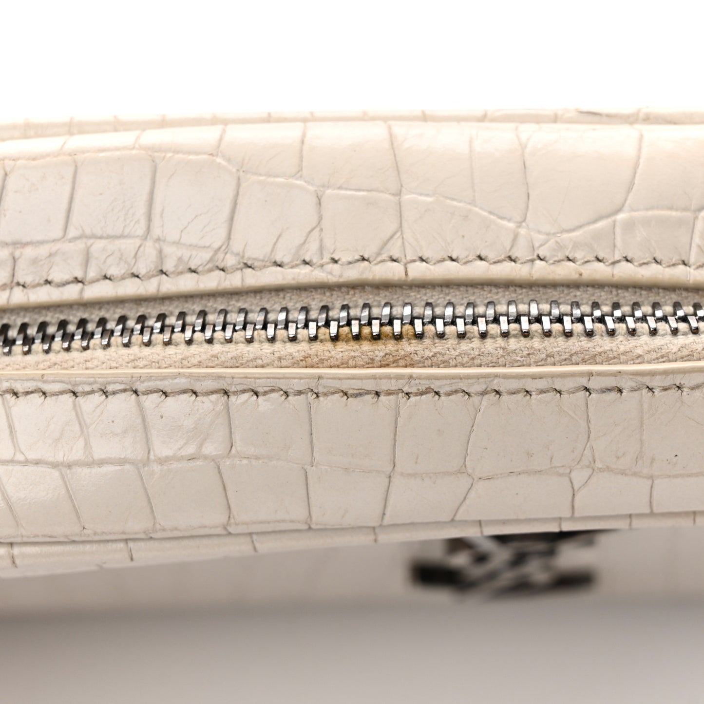 Calfskin Crocodile Embossed Monogram Mini Lou Camera Bag Crema Soft