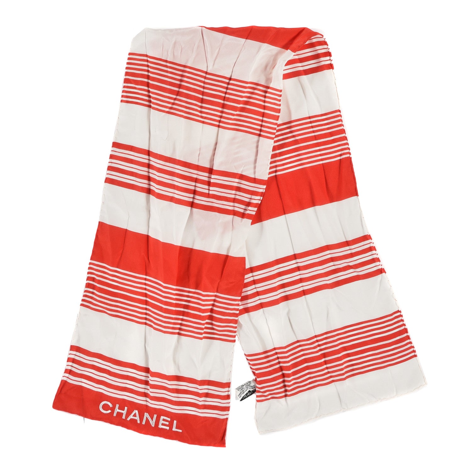 Chanel Silk CC Striped Stole Red White 2 of 4