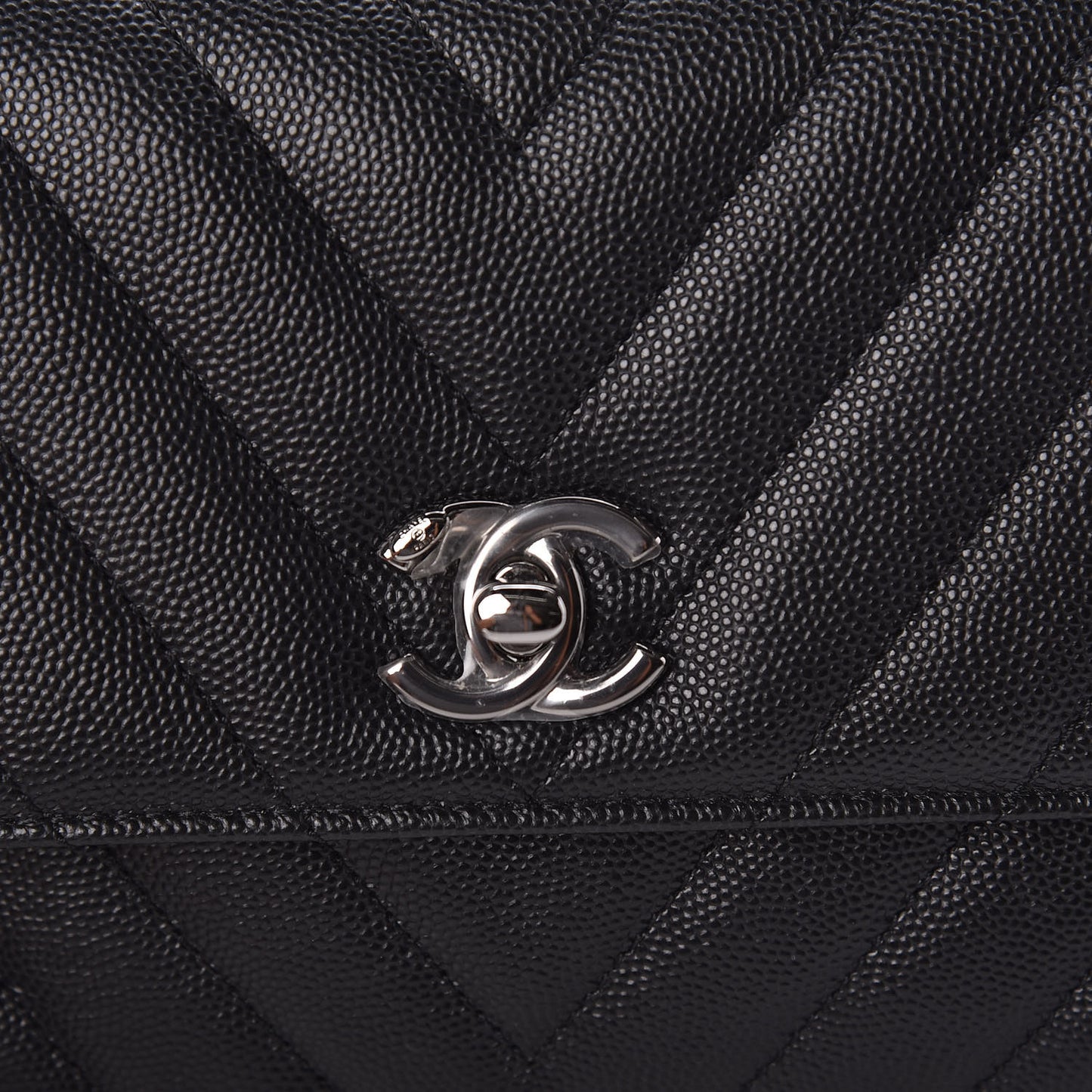 Caviar Chevron Quilted Mini Coco Handle Flap Black