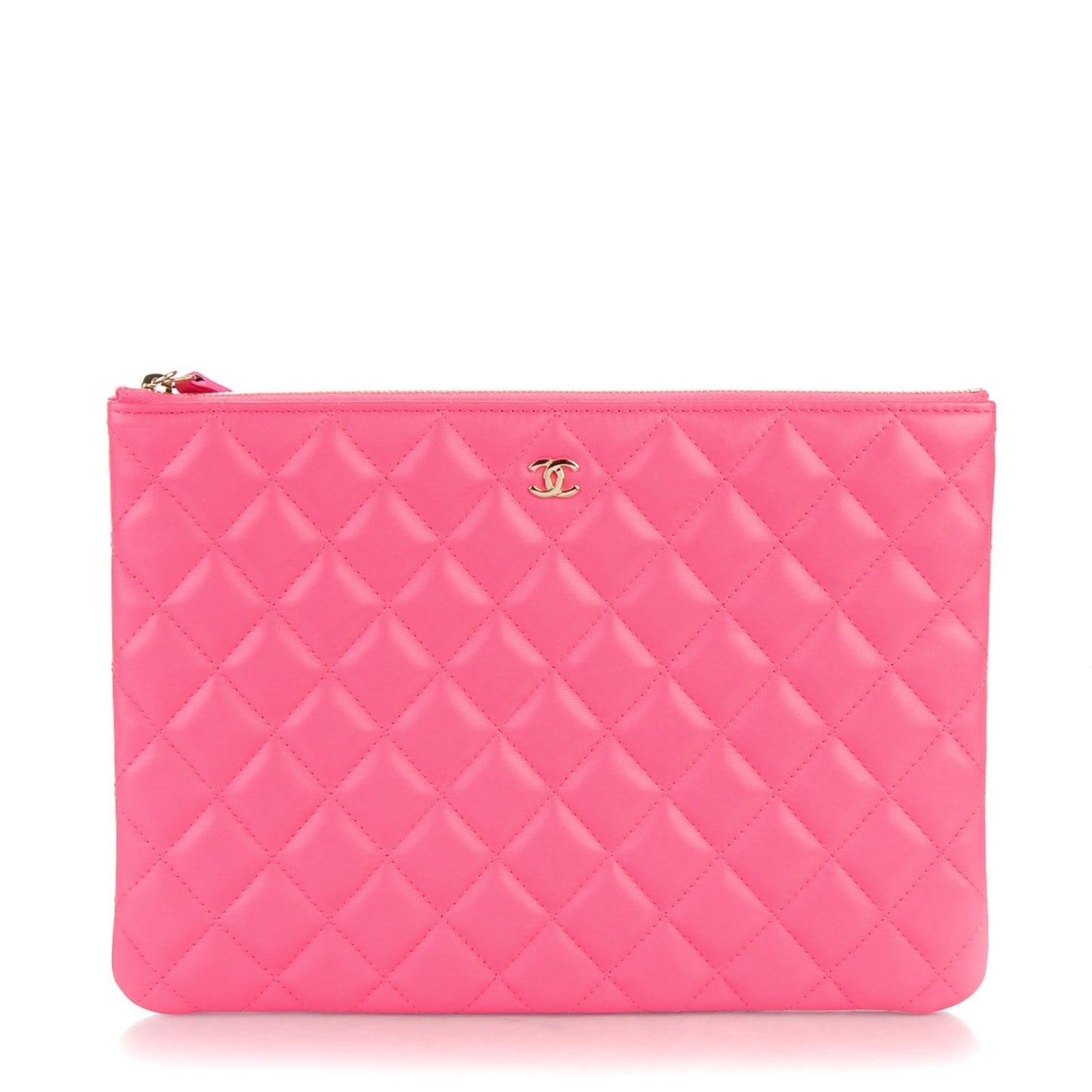 Lambskin Quilted Medium Casino Beauty CC Cosmetic Case Fuchsia