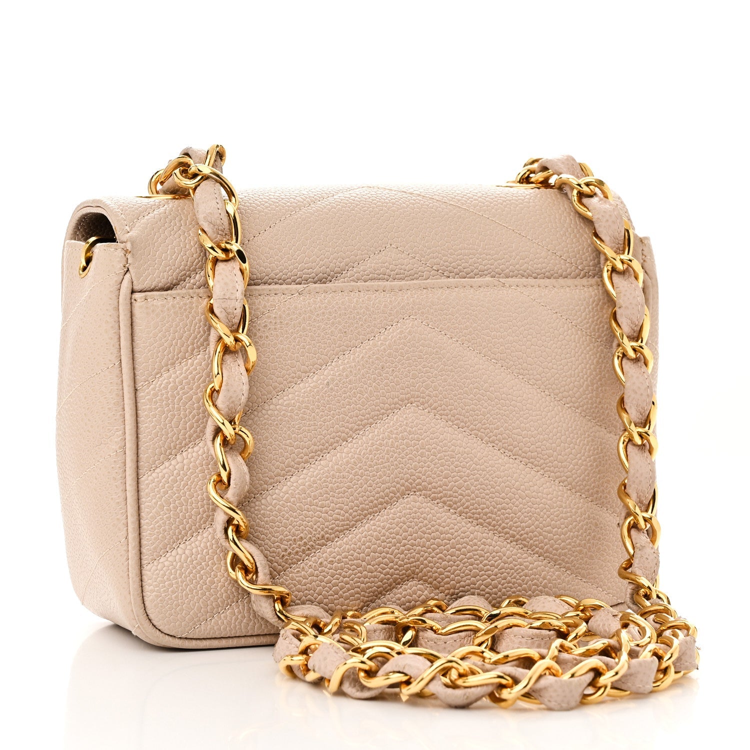 Chanel Caviar Chevron Quilted Mini Square Flap Light Beige 3 of 10