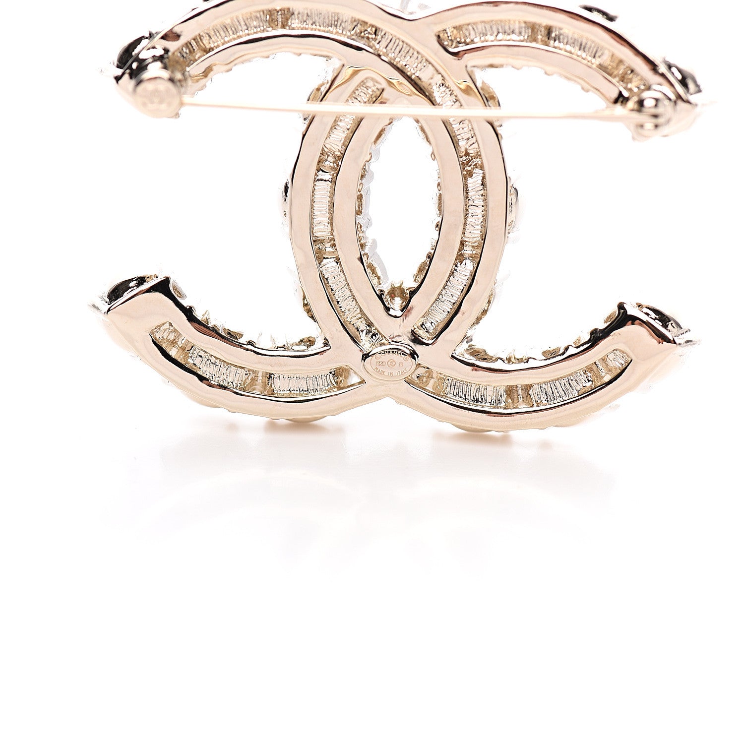 Chanel Pearl Crystal CC Brooch Gold 3 of 4