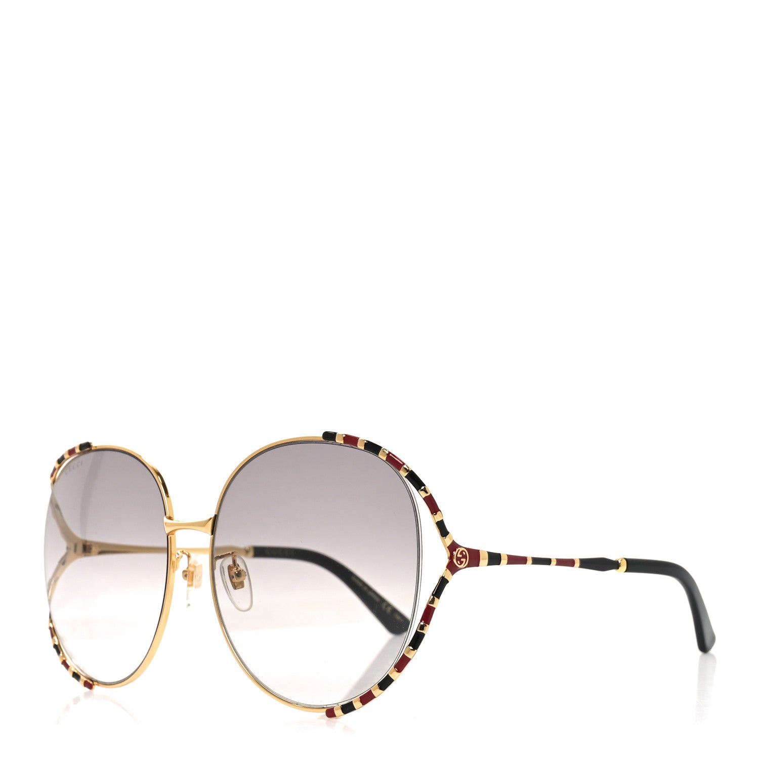 Gucci Metal Round Frame GG0595S Sunglasses Gold Black Red 1 of 8