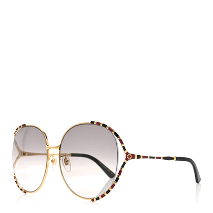 Gucci Metal Round Frame GG0595S Sunglasses Gold Black Red 1 of 8