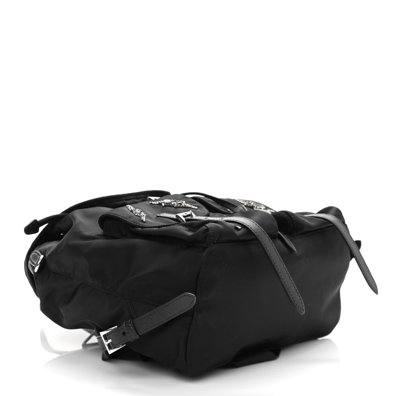 Prada Tessuto Nylon Sequin Metal Triangle Logo Lightning Backpack Black 3 of 9