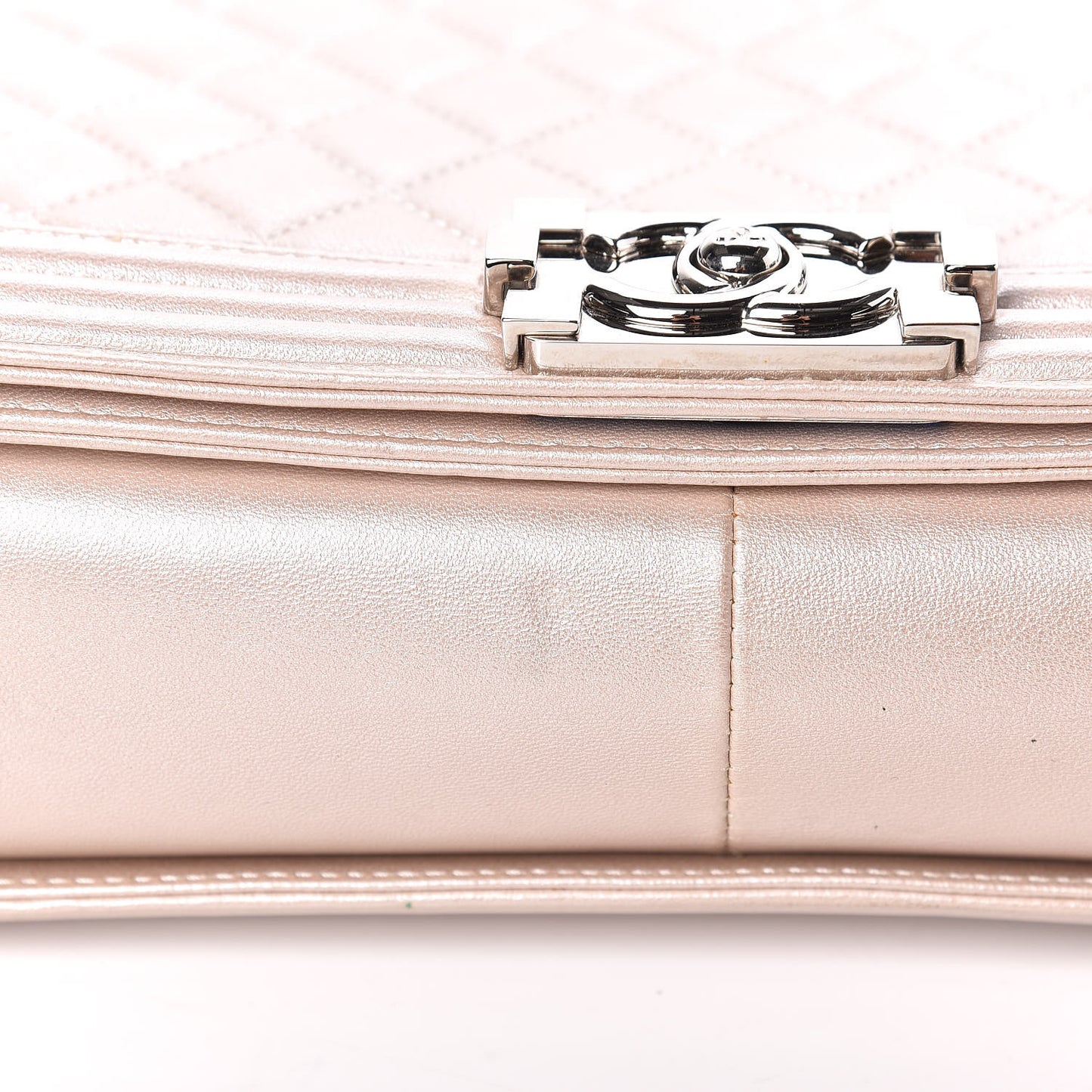Metallic Lambskin Quilted Large Boy Flap Light Beige