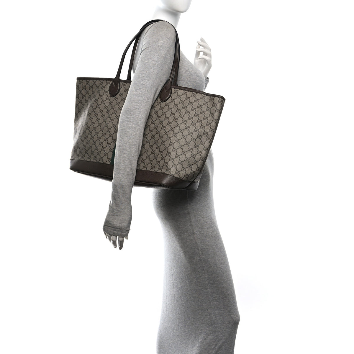 Gucci GG Supreme Monogram Textured Dollar Calfskin Web Large Ophidia Tote Beige Ebony New Acero 2 of 11