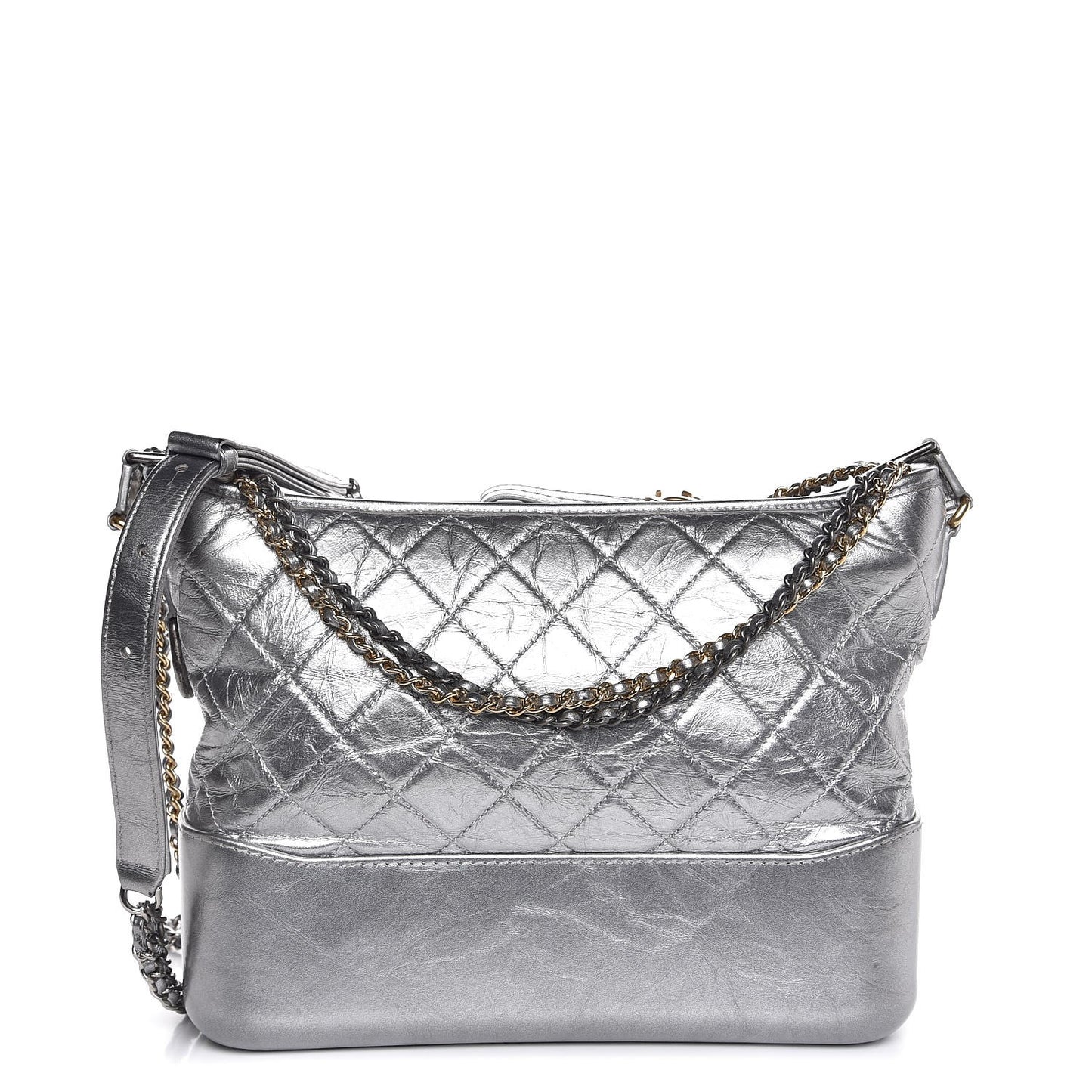 Metallic Lambskin Calfskin Quilted Medium Gabrielle Hobo Silver
