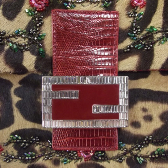 Fendi Calf Hair Leopard Print Beaded Floral Baguette Multicolor 7 of 12