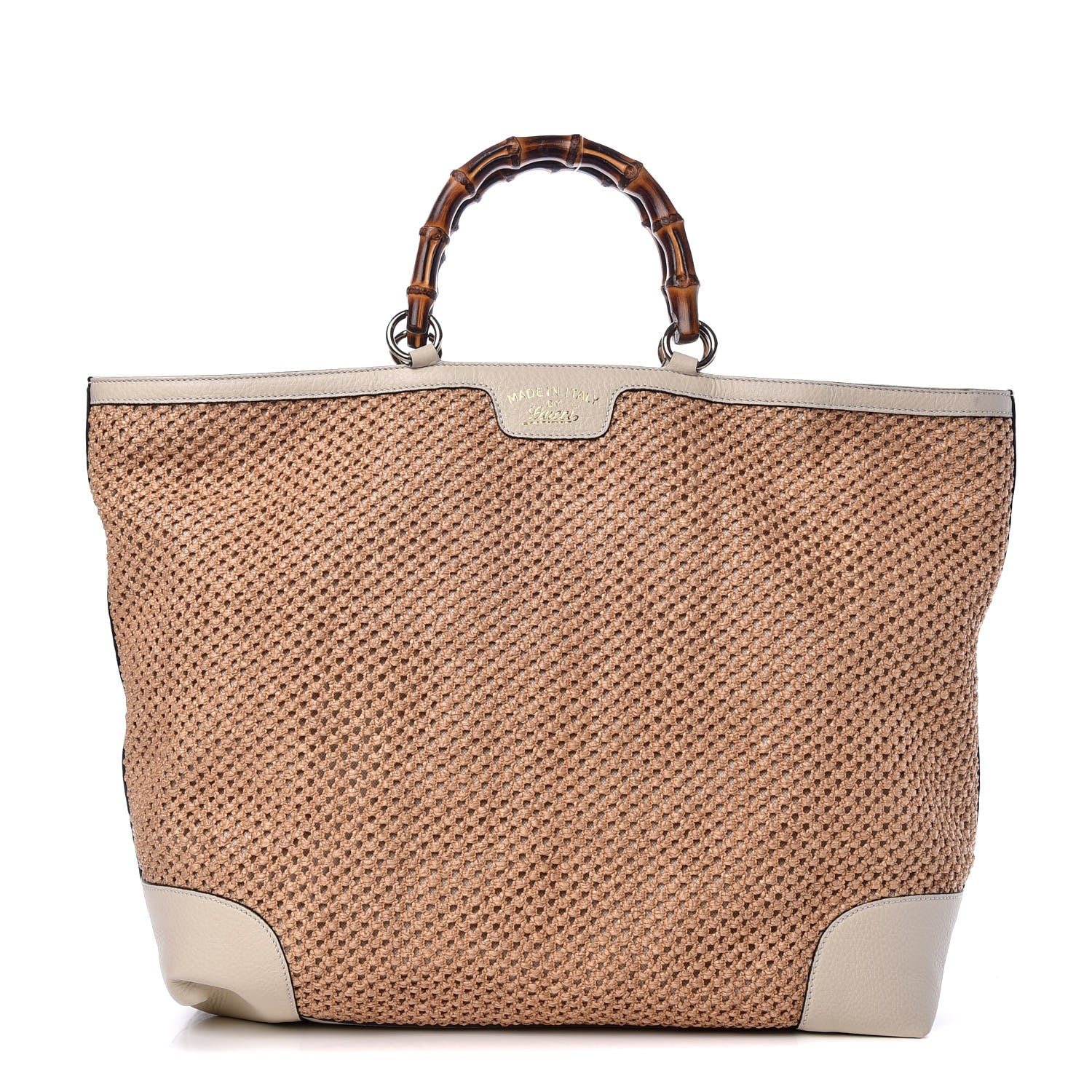 Gucci Straw Calfskin Large Bamboo Shopper Tote Natural 1 of 14
