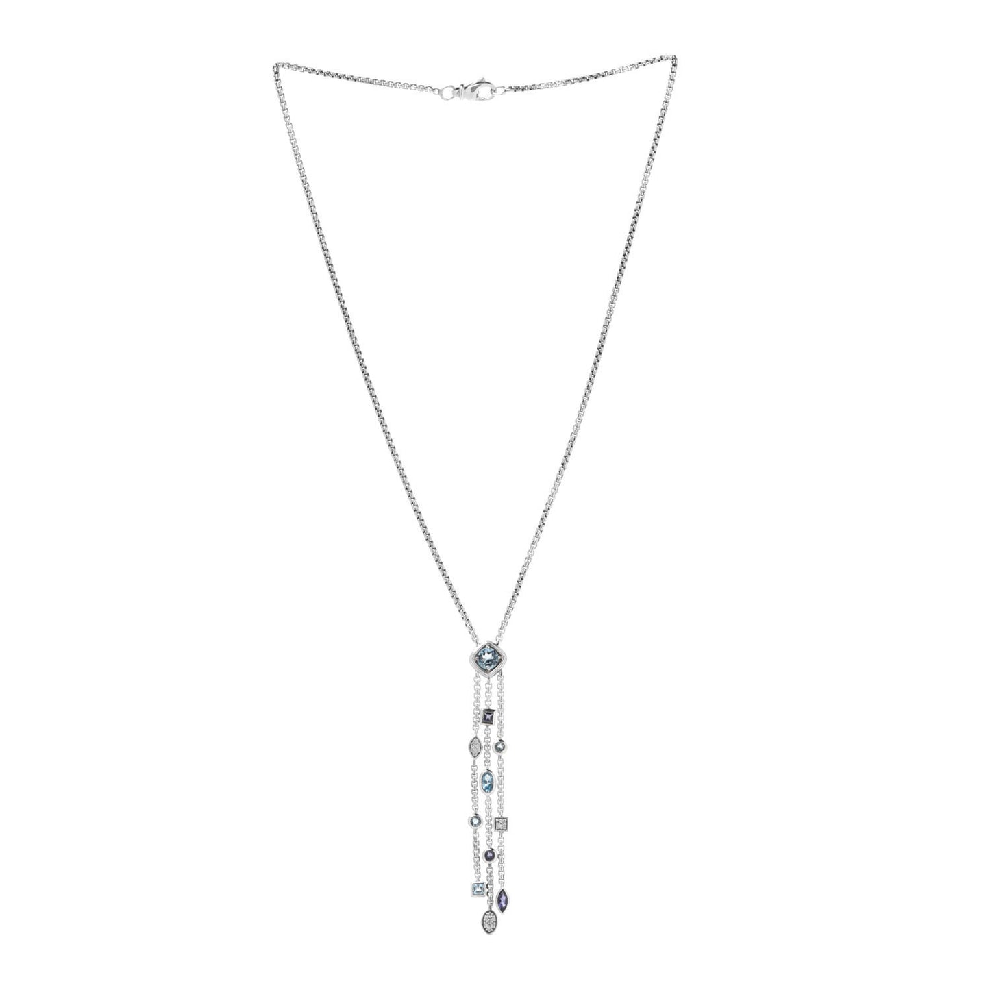 Sterling Silver Diamond Iolite Blue Topaz Confetti Ice Necklace