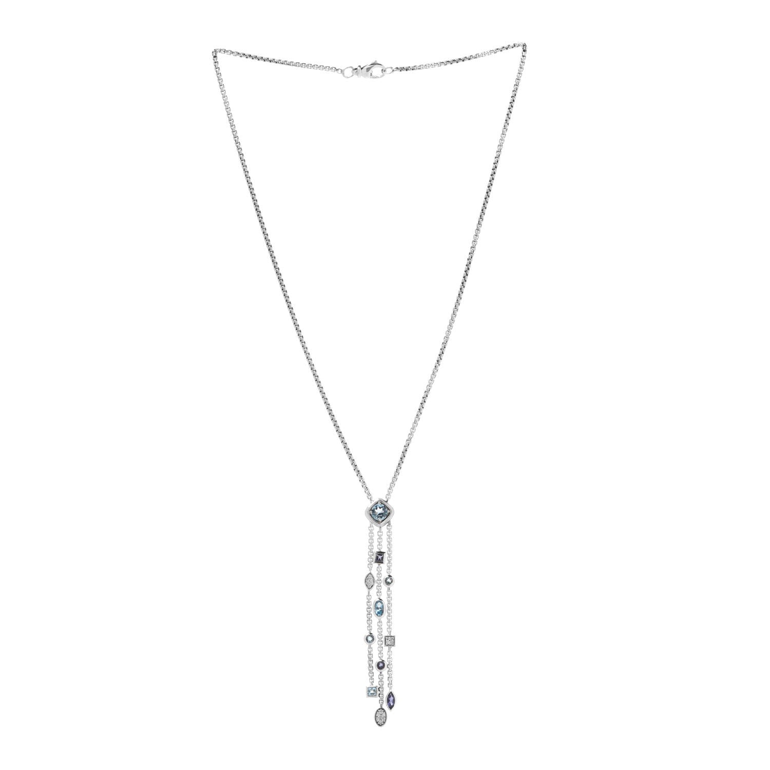 David Yurman Sterling Silver Diamond Iolite Blue Topaz Confetti Ice Necklace 3 of 7