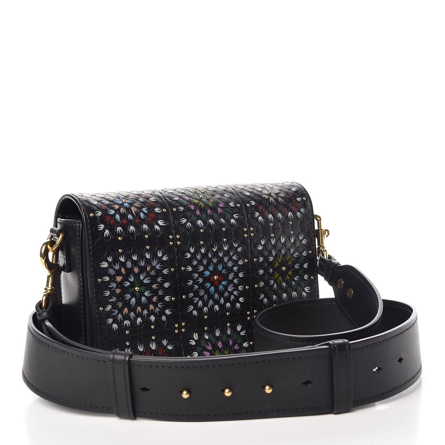 Calfskin Studded Floral Dio(r)evolution Flap Bag Black