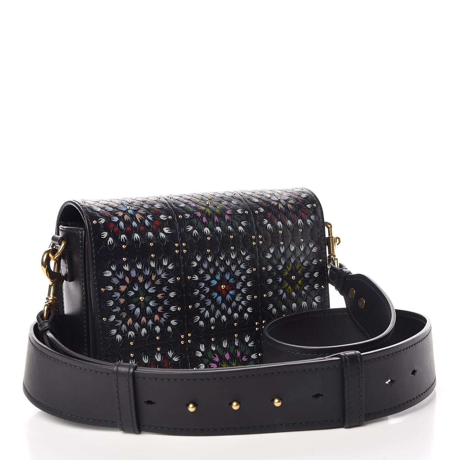 Christian Dior Calfskin Studded Floral Dio(r)evolution Flap Bag Black 3 of 13