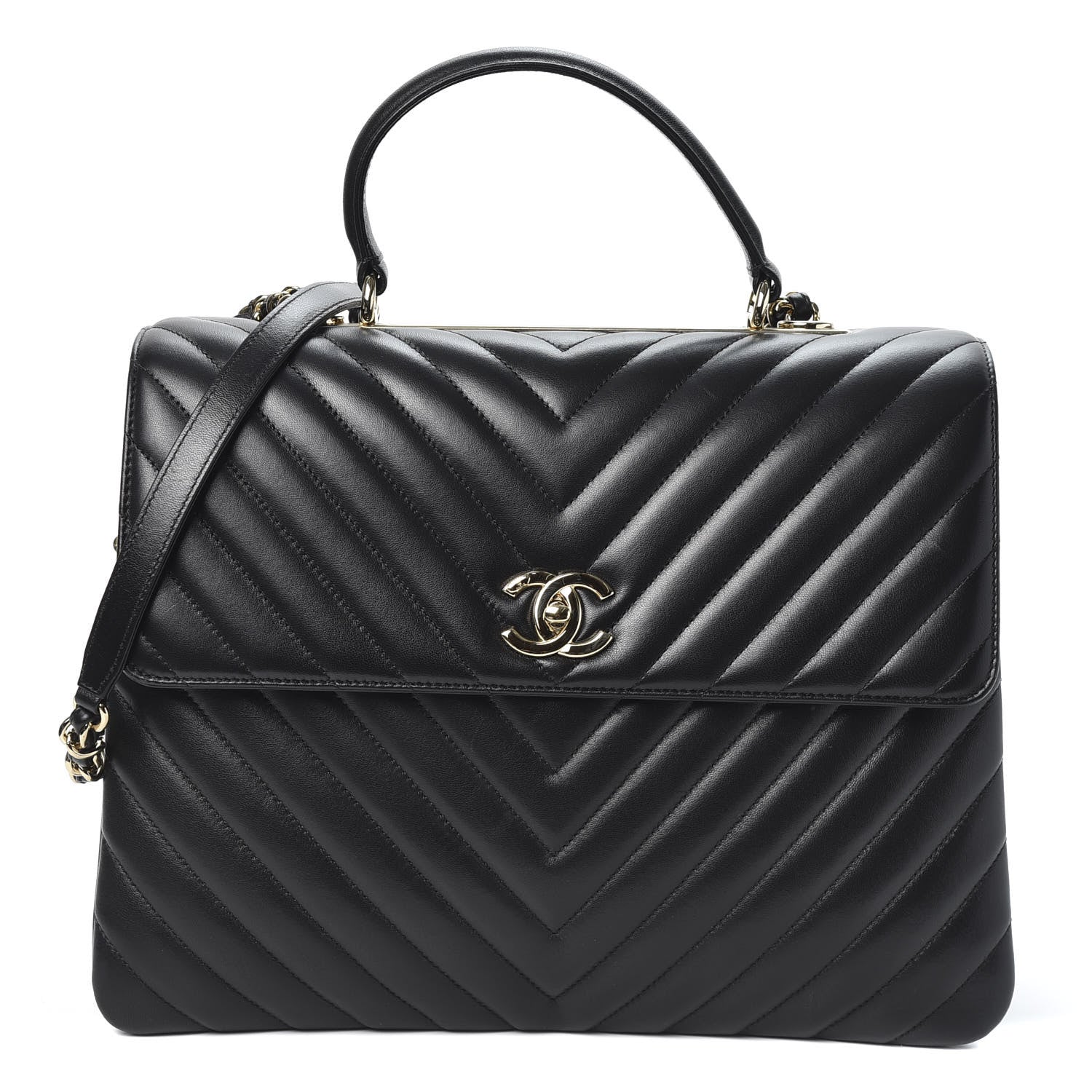 Chanel Lambskin Chevron Quilted Large Trendy CC Dual Handle Flap Bag Black 1 of 9