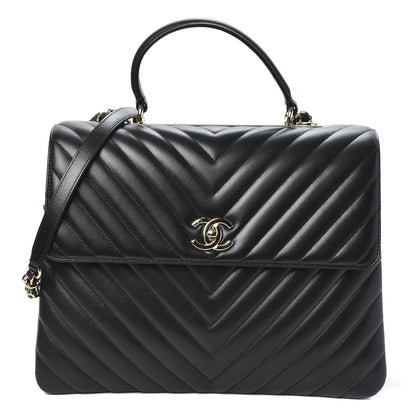 Chanel Lambskin Chevron Quilted Large Trendy CC Dual Handle Flap Bag Black 1 of 9