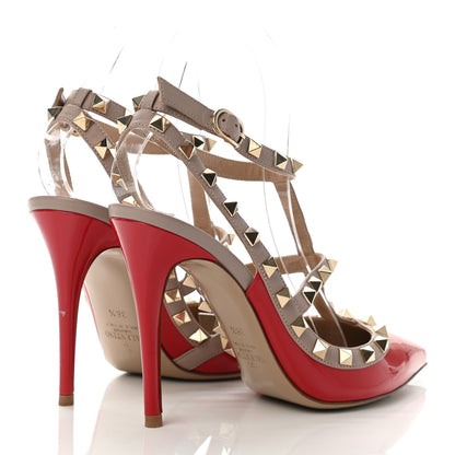 Valentino Garavani Patent Nappa Rockstud Ankle Strap 100mm Pumps 36.5 Rosso Valentino Poudre 4 of 9