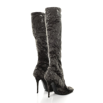 Saint Laurent Velvet Ella Knee High Boots 40 Grey 4 of 6