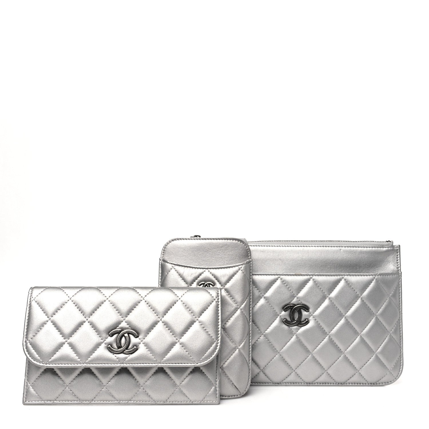 Chanel Metallic Lambskin Quilted Clutch With Chain Silver 3 of 13