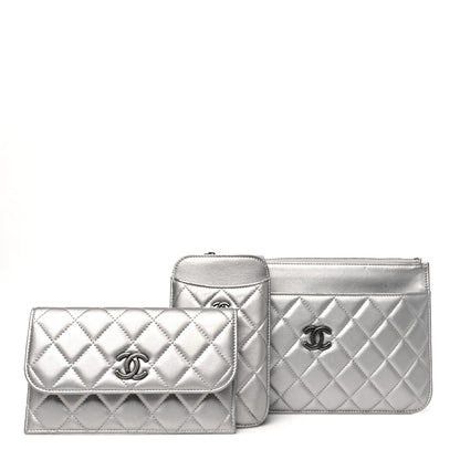 Chanel Metallic Lambskin Quilted Clutch With Chain Silver 3 of 13