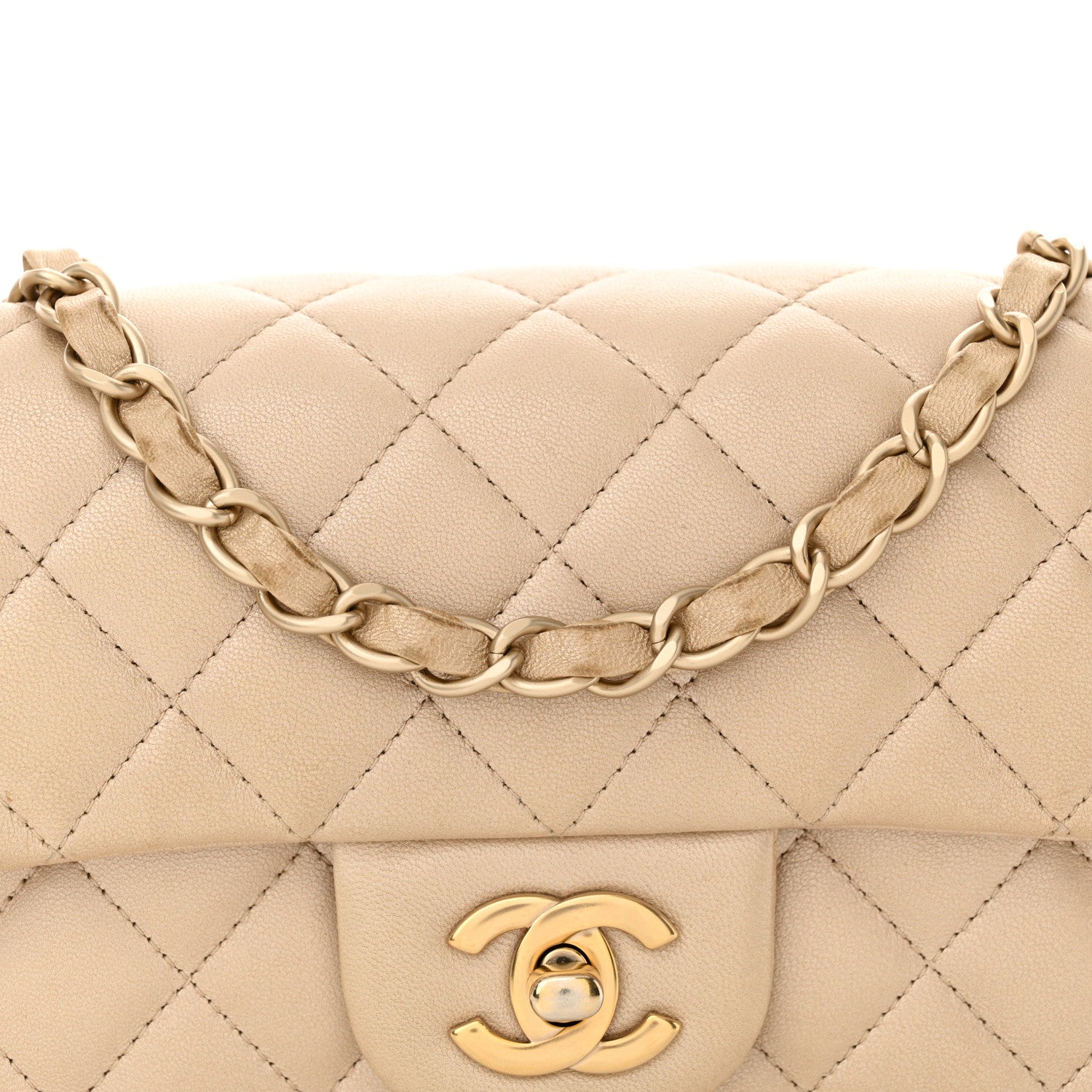 Chanel Iridescent Calfskin Quilted Mini Rectangular Flap Beige 8 of 14