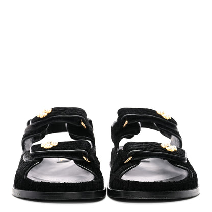 Chanel Tweed Velcro Dad Sandals 37 Black 3 of 14