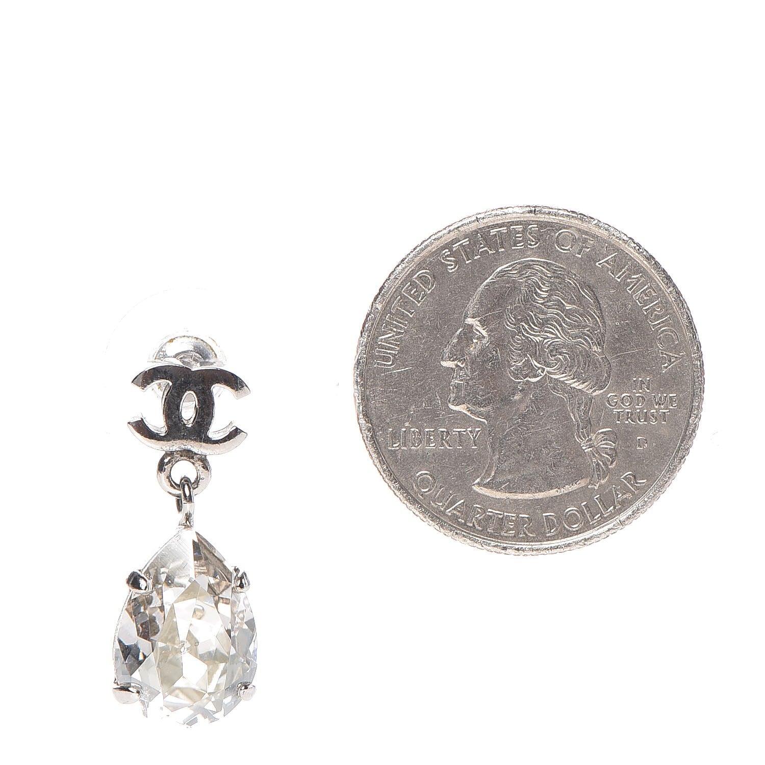 Chanel CC Crystal Teardrop Dangle Earrings Silver 2 of 3