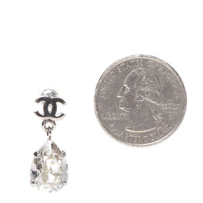 Chanel CC Crystal Teardrop Dangle Earrings Silver 2 of 3