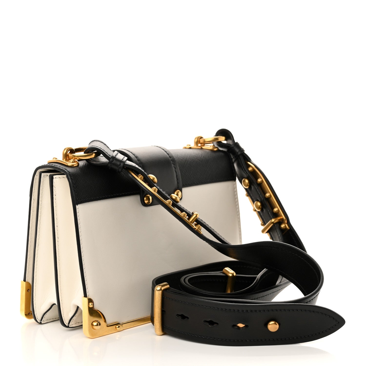 Prada City Calfskin Saffiano Cahier Bag White Black 3 of 10