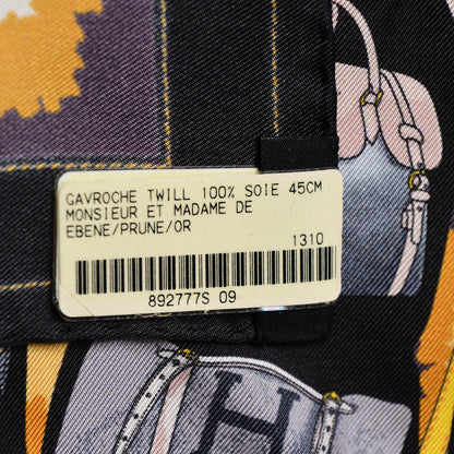 Hermes Silk Gavroche Monsieur et Madame Pocket Square Scarf Ebene Prune Or 4 of 5