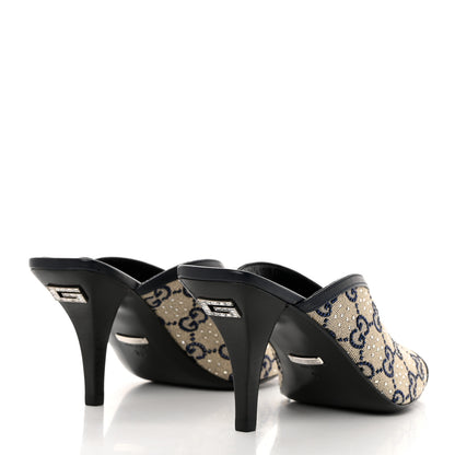 Gucci New Canvas Malaga Kid Crystal GG Monogram Square G 95mm Slide Sandals 36 Beige Blue 4 of 9