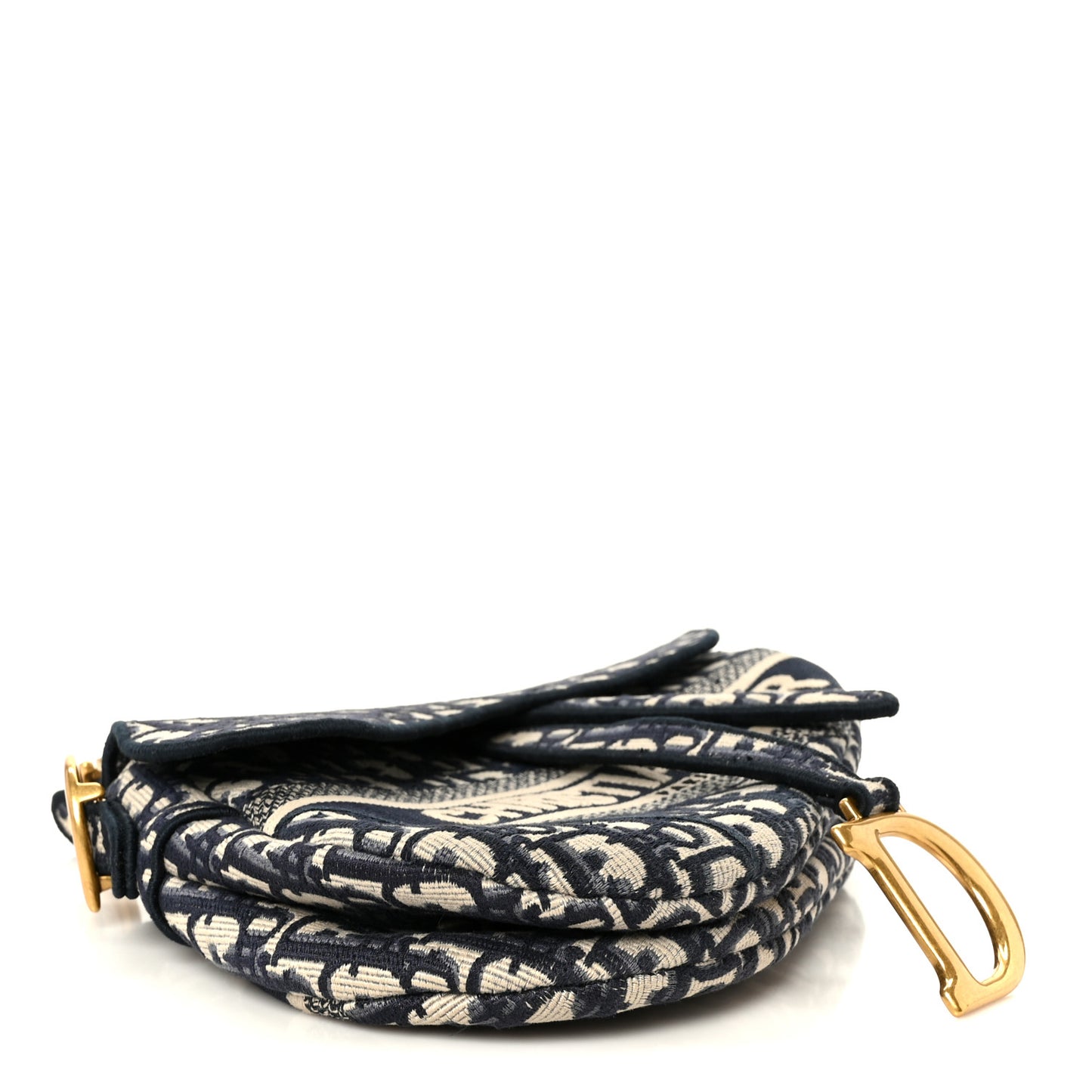 Oblique Embroidered Saddle Bag Blue