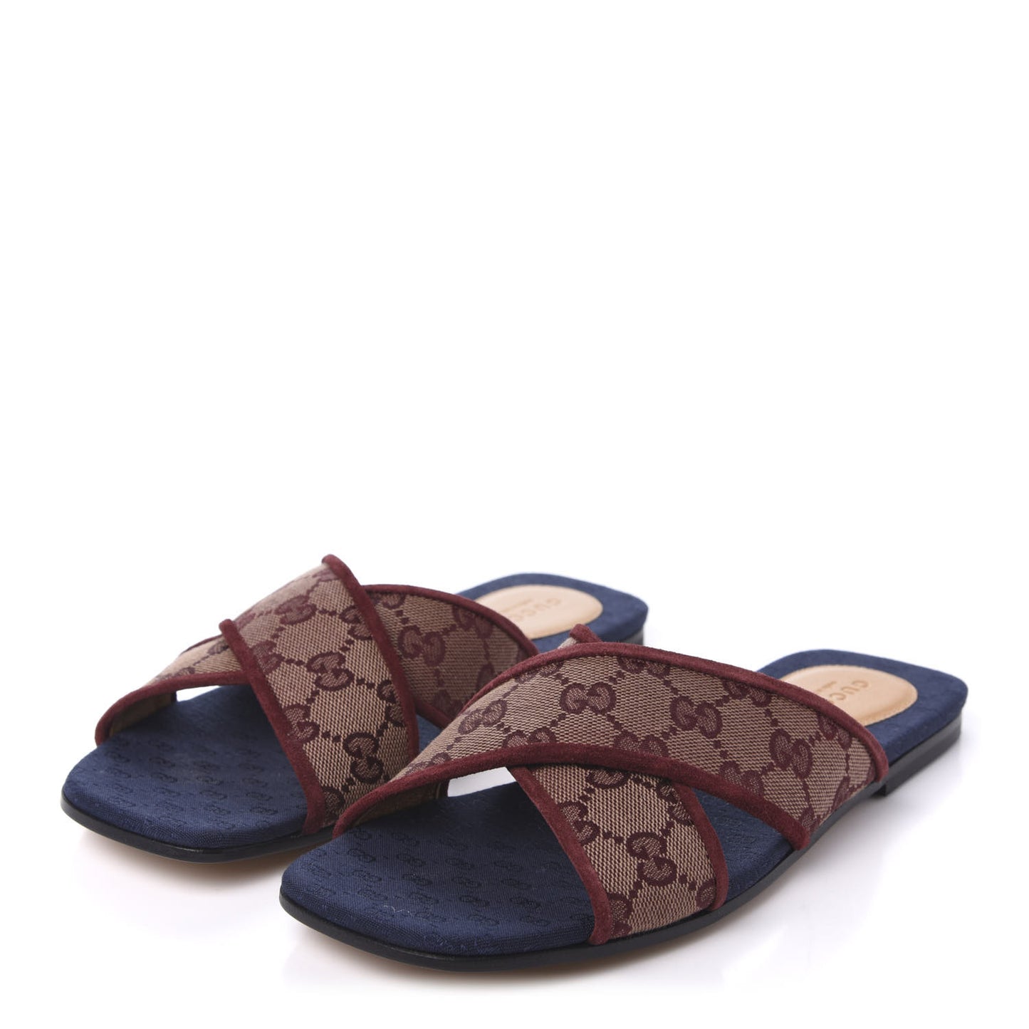 Canvas GG Monogram Womens Criss Cross Slide Sandals 38.5 Sahara Rubino Chardonnay