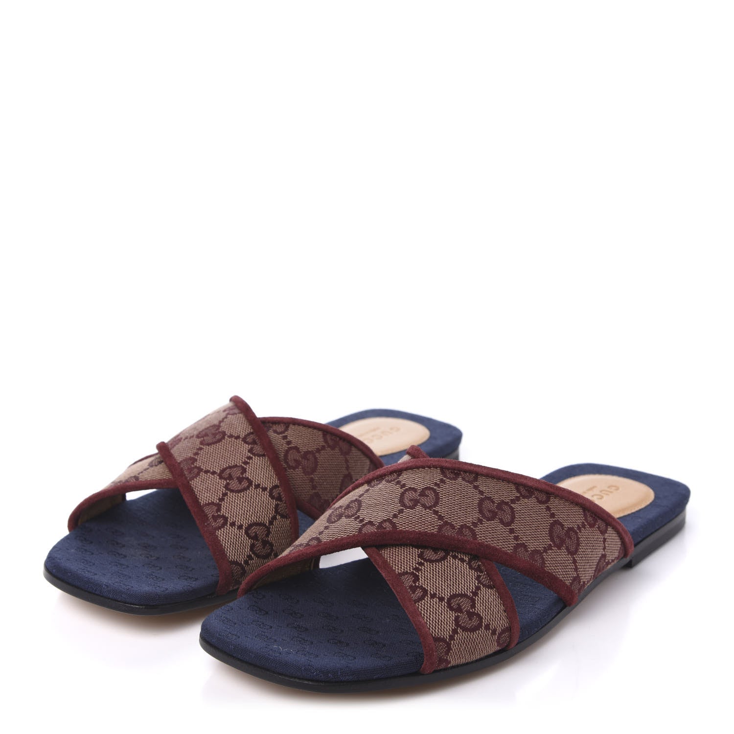 Gucci Canvas GG Monogram Womens Criss Cross Slide Sandals 38.5 Sahara Rubino Chardonnay 3 of 9