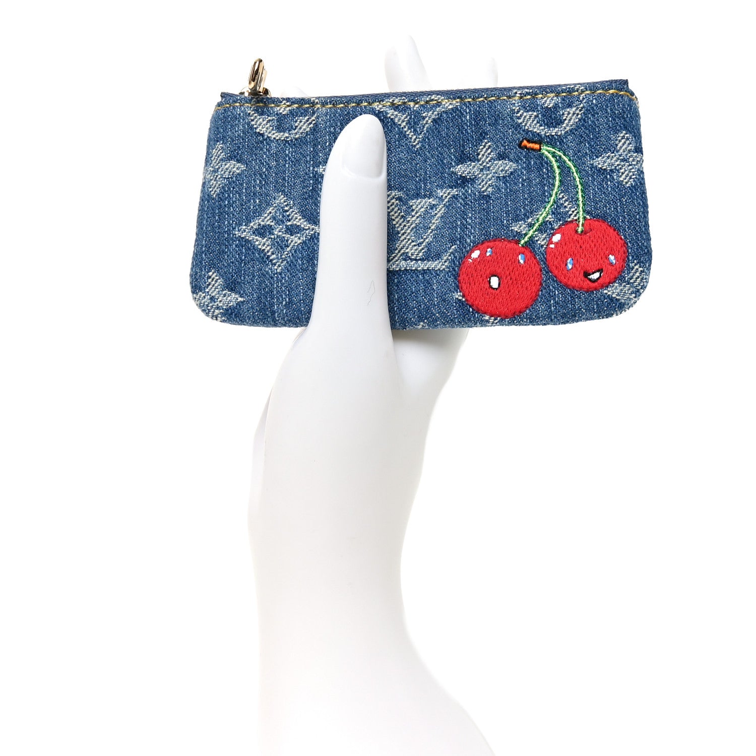 Louis Vuitton LV X TM Monogram Denim Cerises Key Pouch Blue 2 of 7