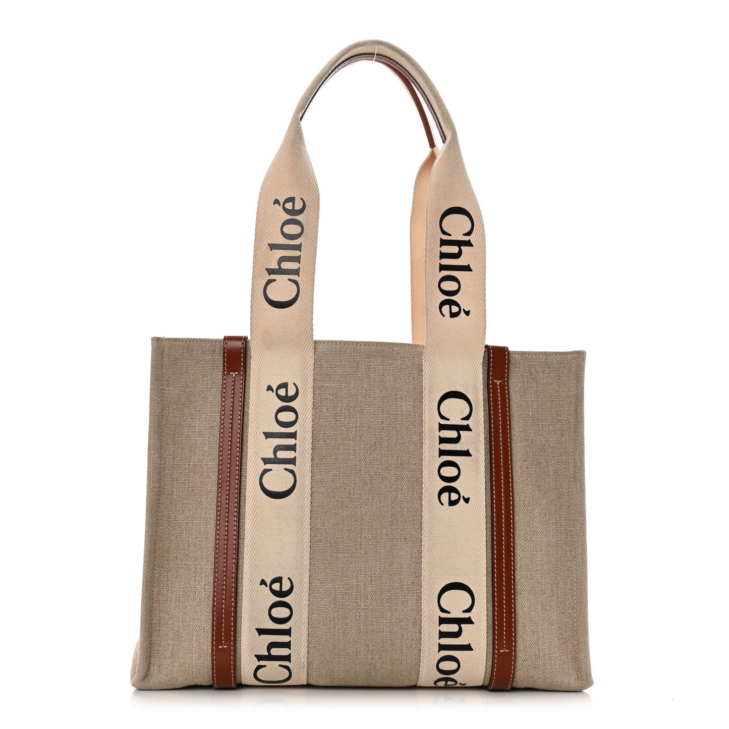 Cotton Calfskin Medium Woody Ribbon Tote White Brown