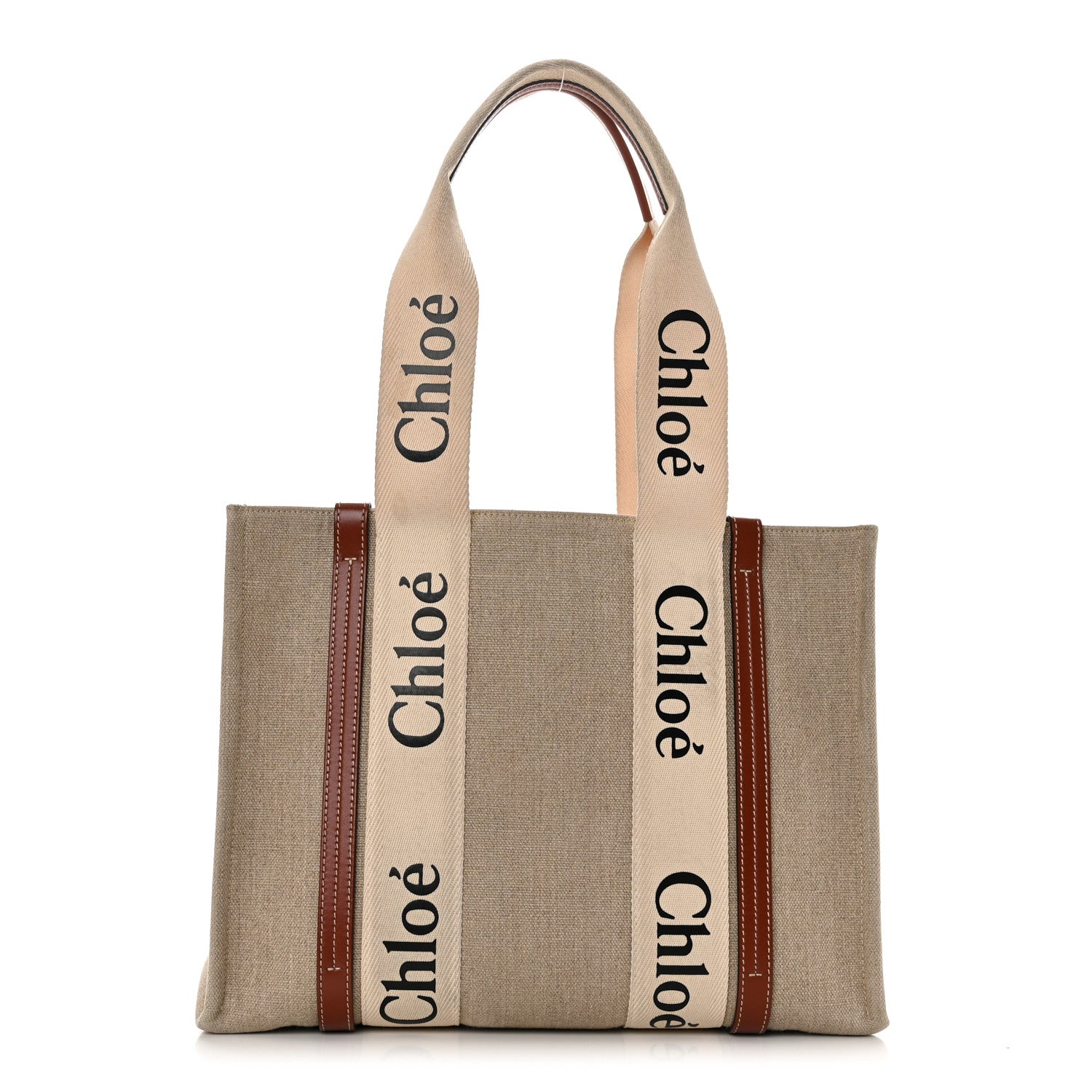 Chloe Cotton Calfskin Medium Woody Ribbon Tote White Brown 1 of 14
