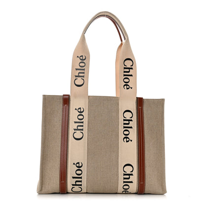 Chloe Cotton Calfskin Medium Woody Ribbon Tote White Brown 1 of 14