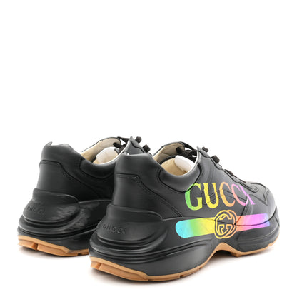 Gucci Calfskin Iridescent Logo Mens Rhyton Sneakers 9 Black 5 of 10