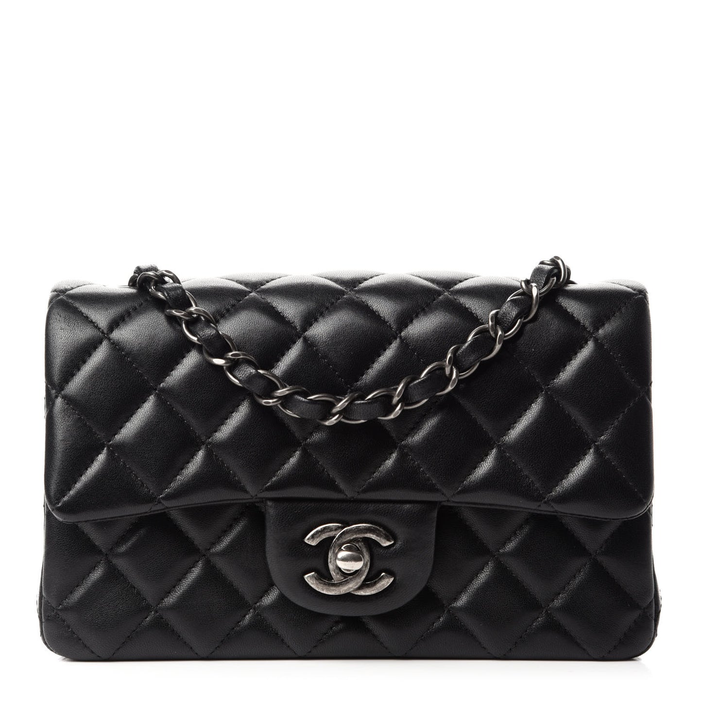 Lambskin Quilted Mini Rectangular Flap Black
