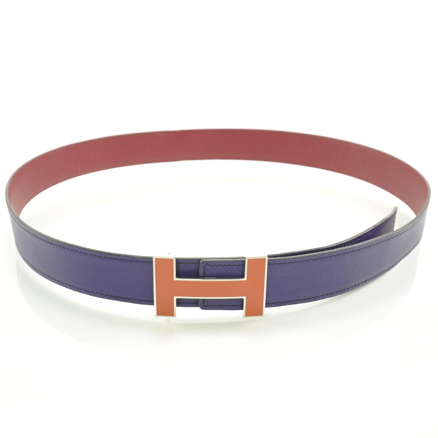 Hermes Leather Reversible Enamel H Belt 90 Iris 1 of 6