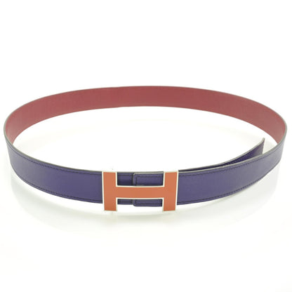Hermes Leather Reversible Enamel H Belt 90 Iris 1 of 6